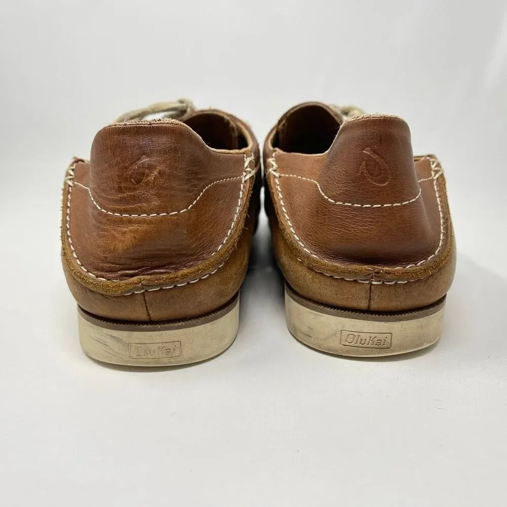 Olukai Moku Leather Loafers Boat Shoes Dark Java Men’s Size 9.5